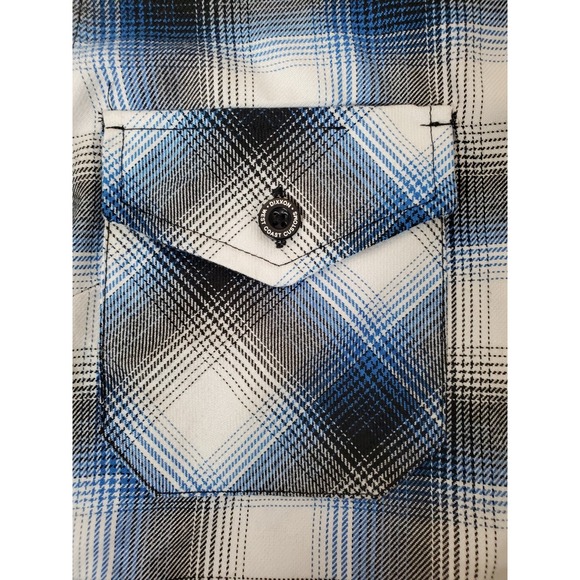Dixxon‎ Flannel West Coast Customs Blue Black White Plaid Women's Small Button - Picture 5 of 13